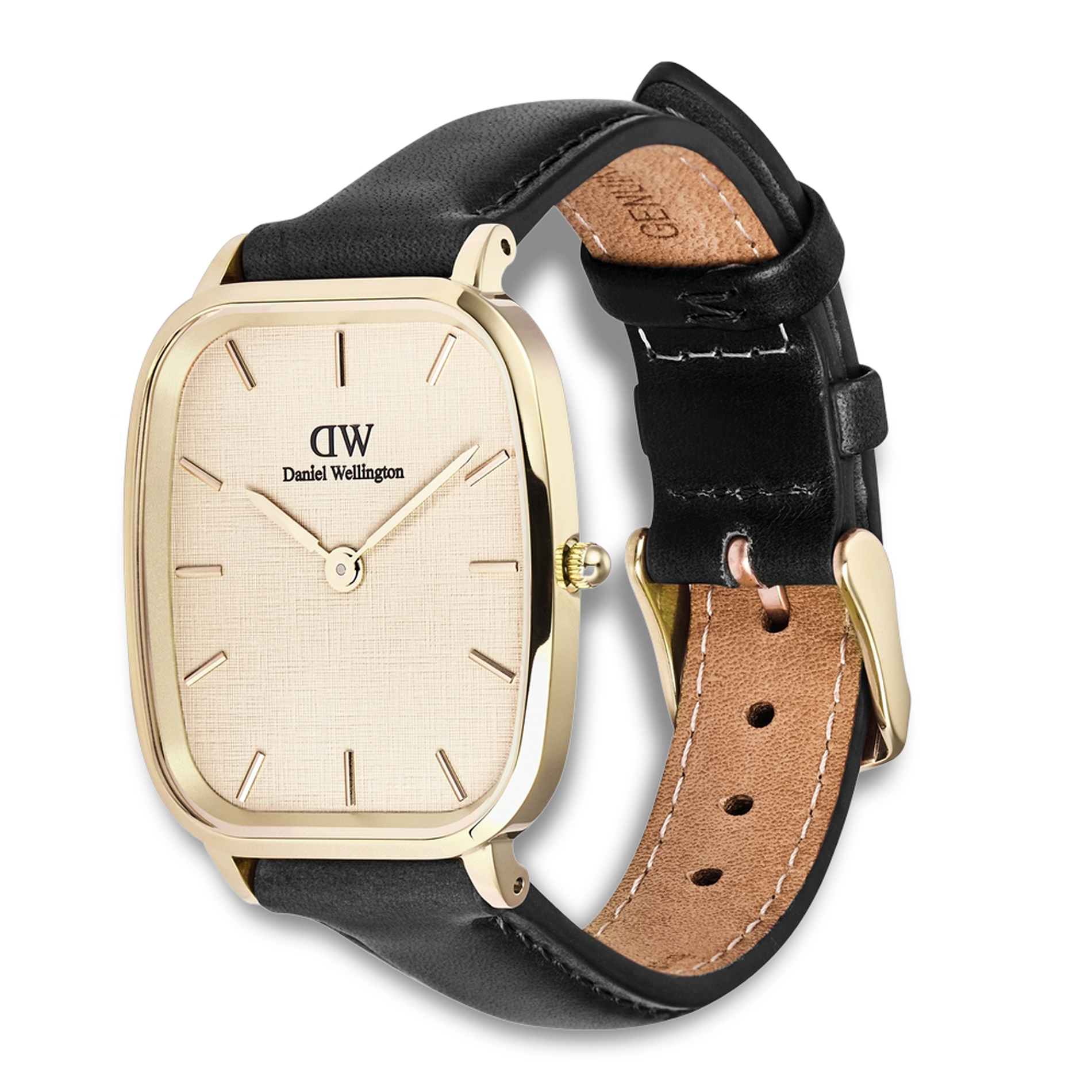 Daniel Wellington Vintage Sheffield G ADW00100838 vist fra skrå vinkel med sort læderrem
