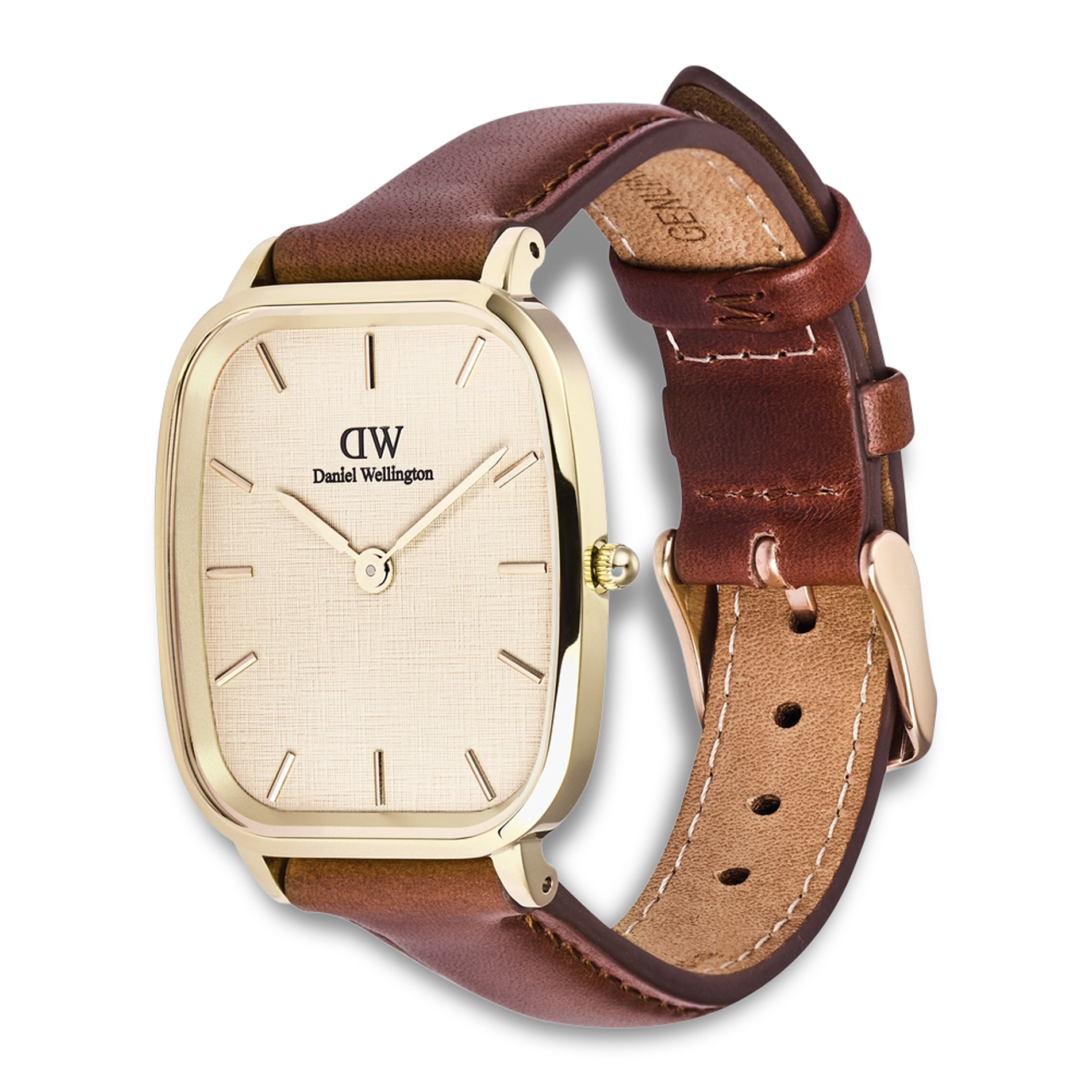 Daniel Wellington Vintage St Mawes G ADW00100839 vist fra skrå vinkel med brun læderrem