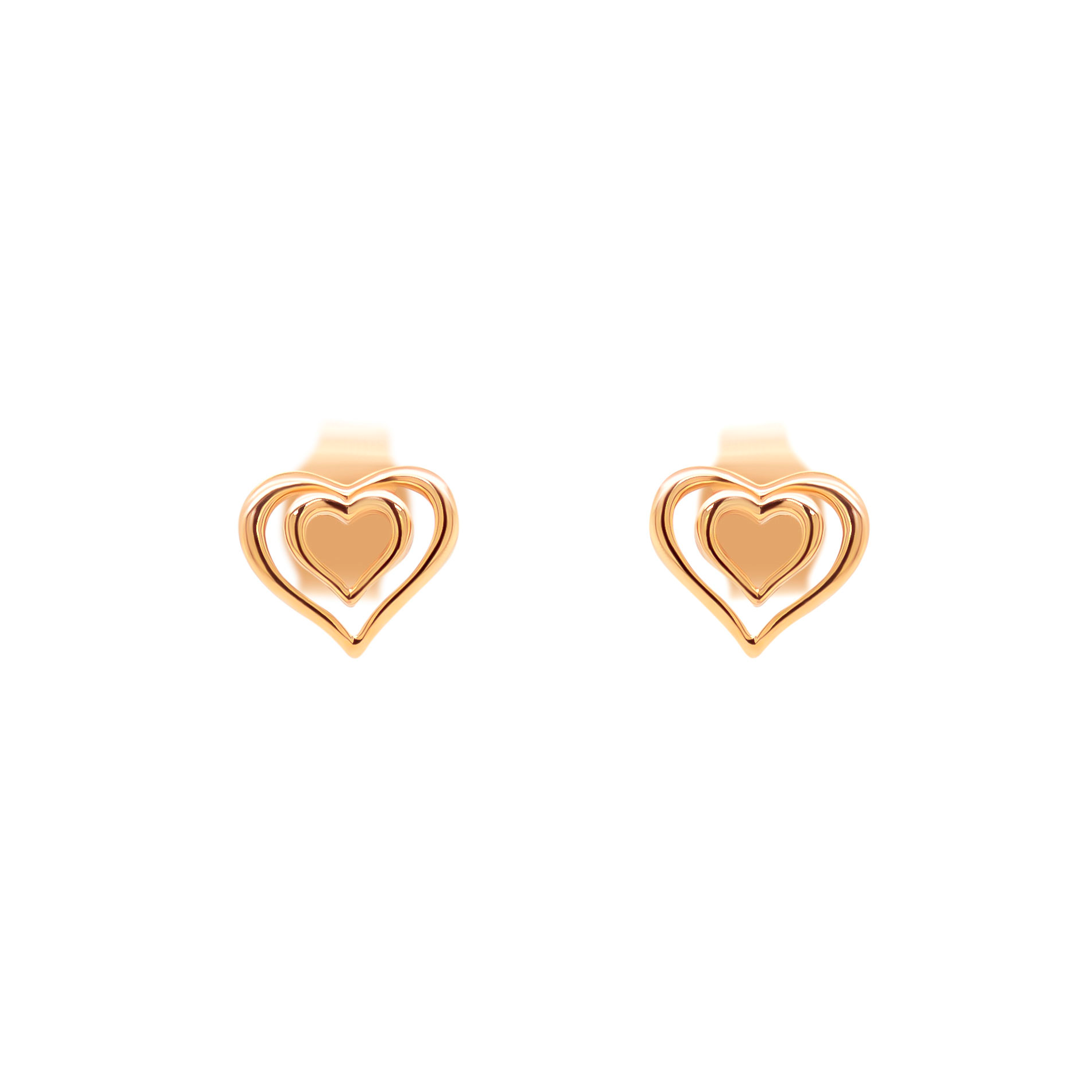 Duo Hearts ørestikker i 8 kt. guld med dobbelt hjertedesign og et romantisk, tidløst udtryk i blankpoleret finish
