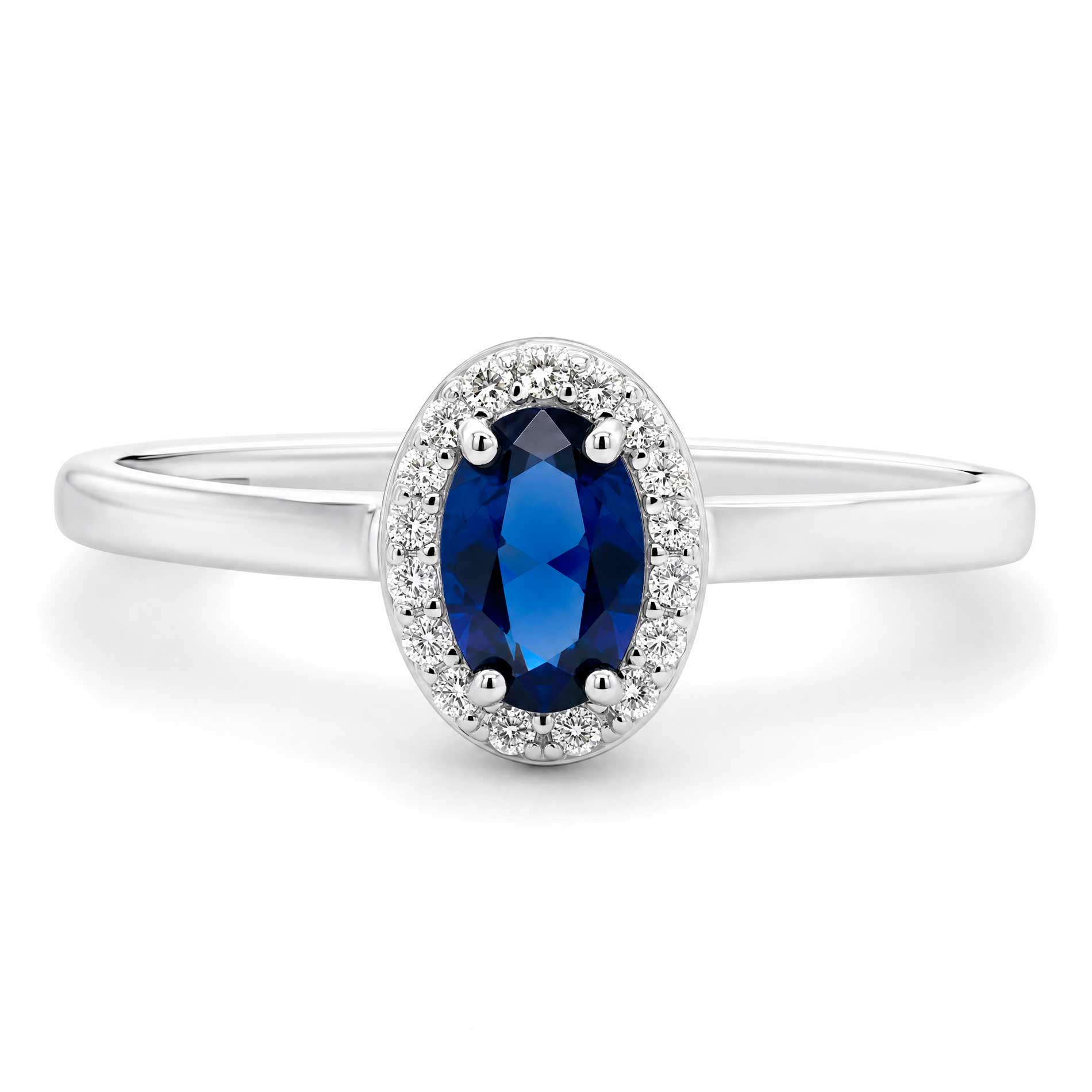Elina roset ring i 925 sterling sølv med oval safirblå zirkonia og hvide zirkonia