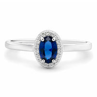 Elina roset ring i 925 sterling sølv med oval safirblå zirkonia og hvide zirkonia