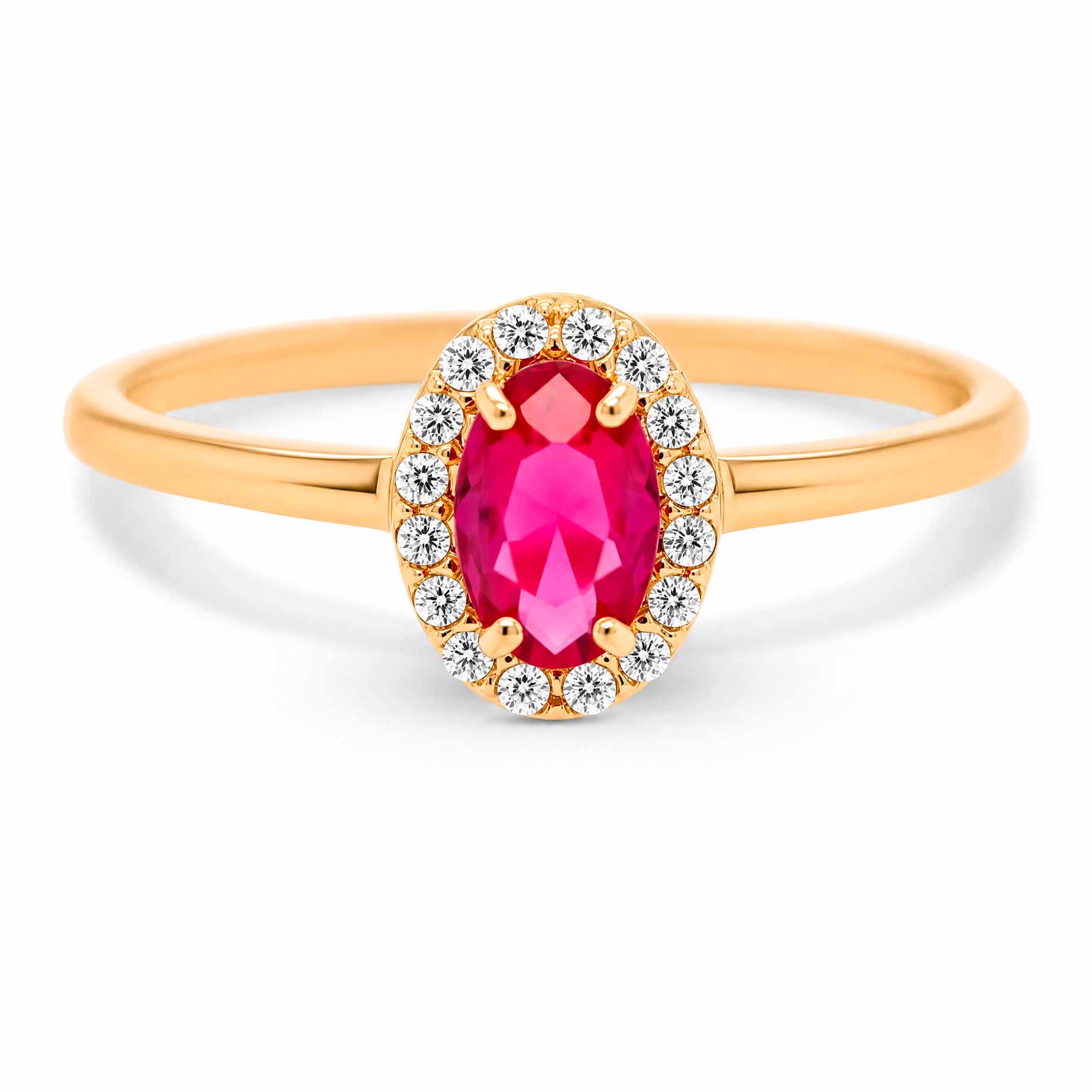 Elina Ruby roset ring i forgyldt 925 sterling sølv med oval rubinrød zirkonia