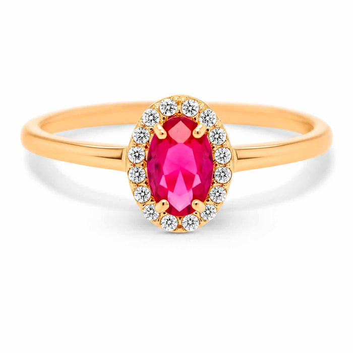 Elina Ruby roset ring i forgyldt 925 sterling sølv med oval rubinrød zirkonia