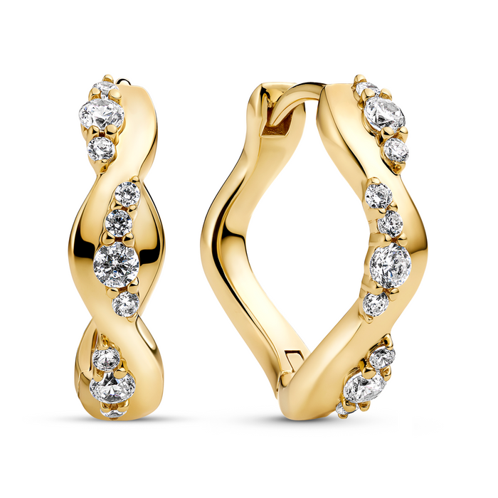 Ellera Waves Altro Creolo øreringe i forgyldt med klare zirkonia sten i bølgende creol-design