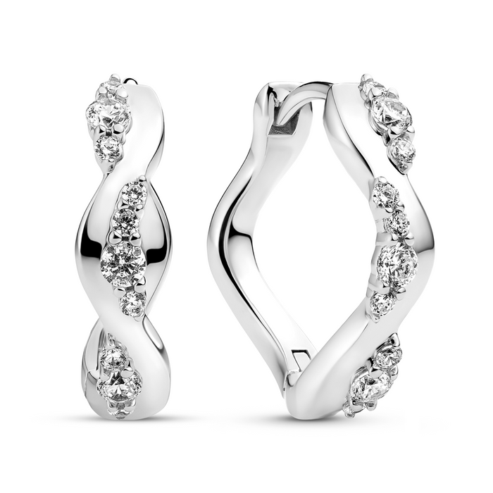 ELLERA WAVES ALTRO CREOLO øreringe i sterling sølv med klare zirkonia sten i bølgende creol-design