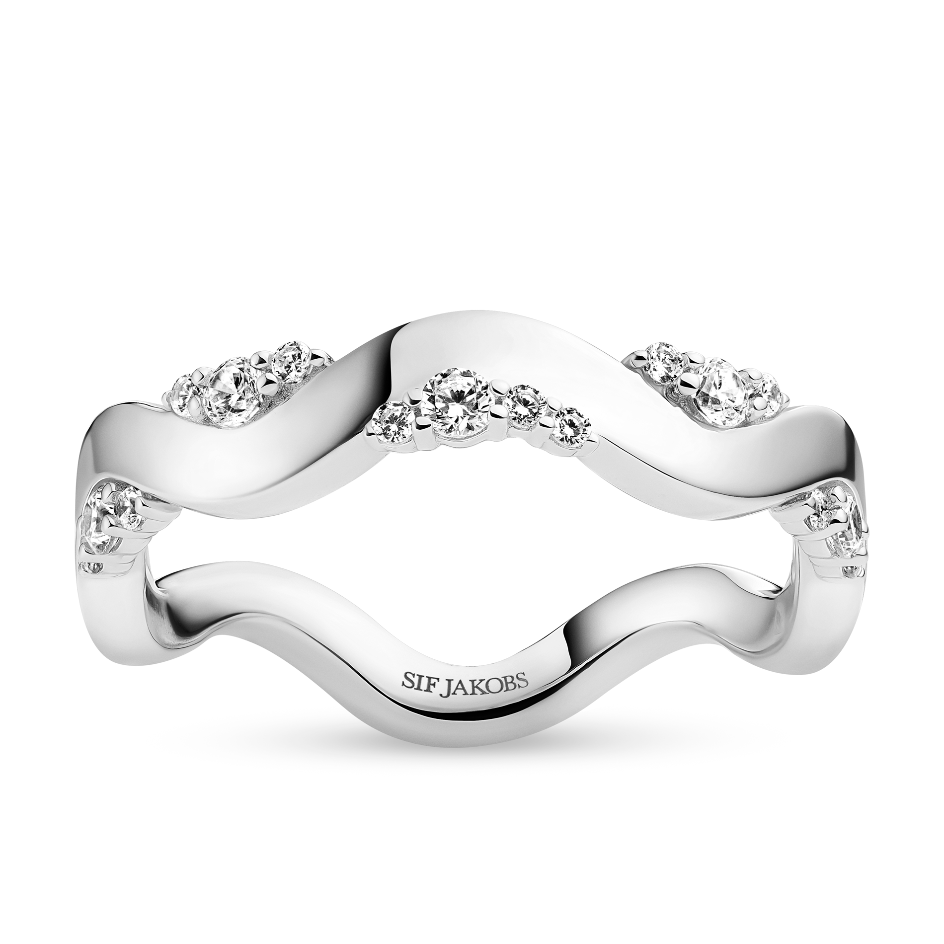 Ellera Waves Altro ring i sterling sølv med klare zirkonia sten i bølgende design