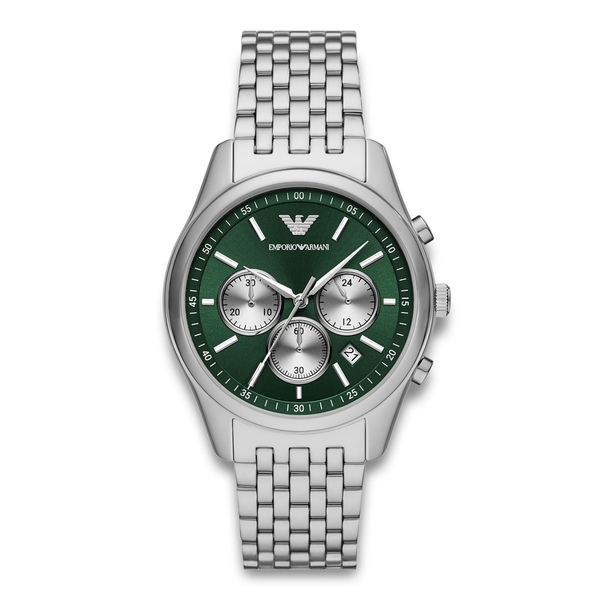 Emporio Armani Antonio herreur 41 mm AR11581 med grøn urskive og sølvfarvet stållænke