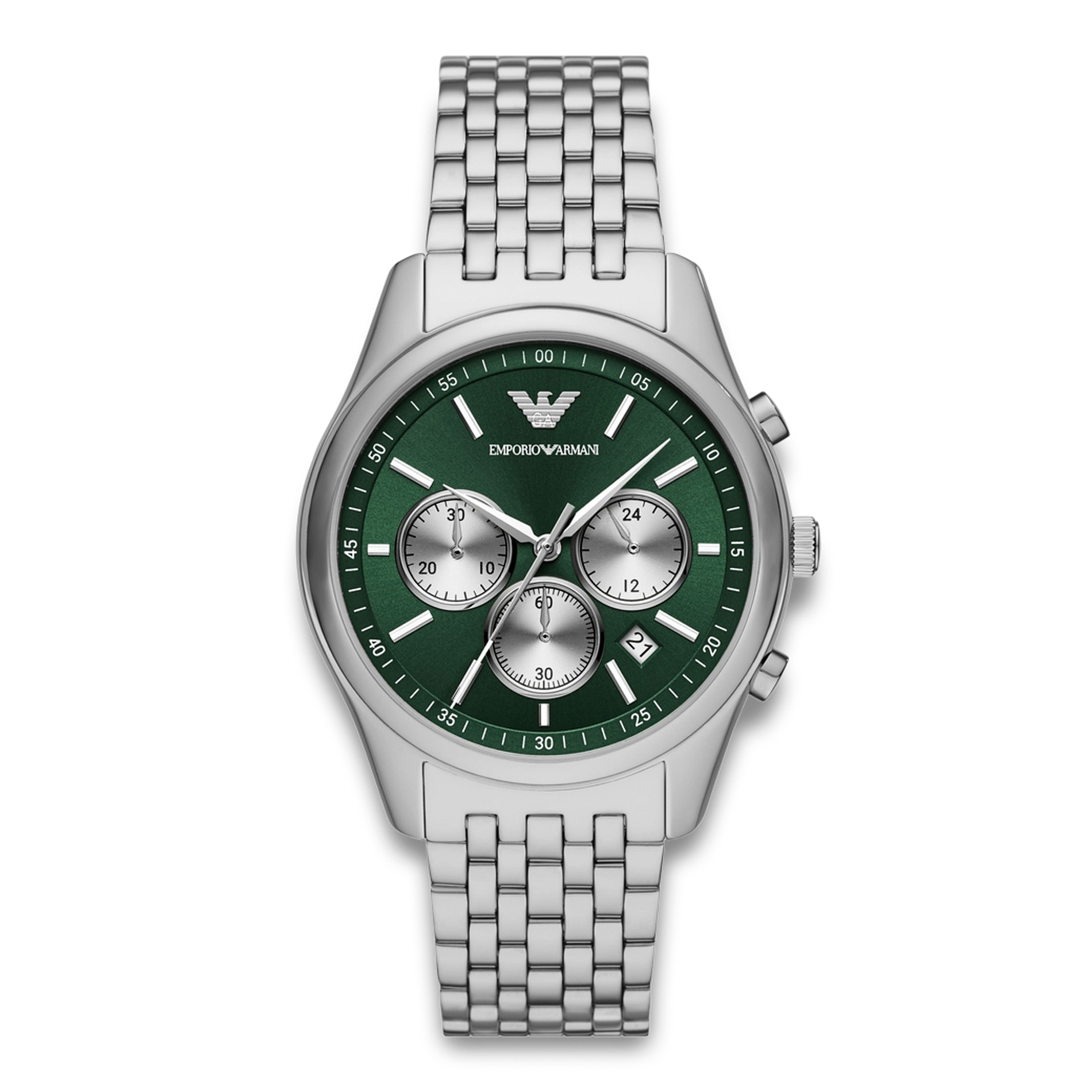 Emporio Armani Antonio herreur 41 mm AR11581 med grøn urskive og sølvfarvet stållænke