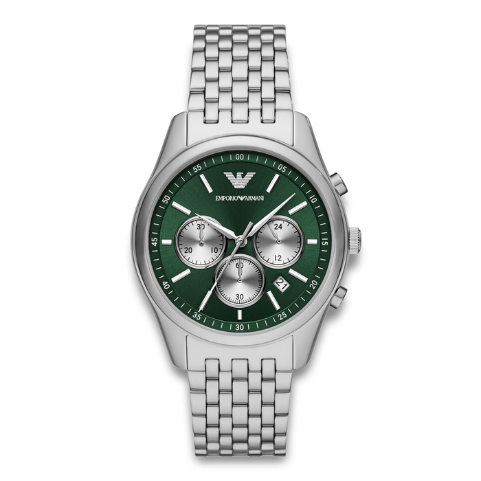 Emporio Armani Antonio herreur 41 mm AR11581 med grøn urskive og sølvfarvet stållænke