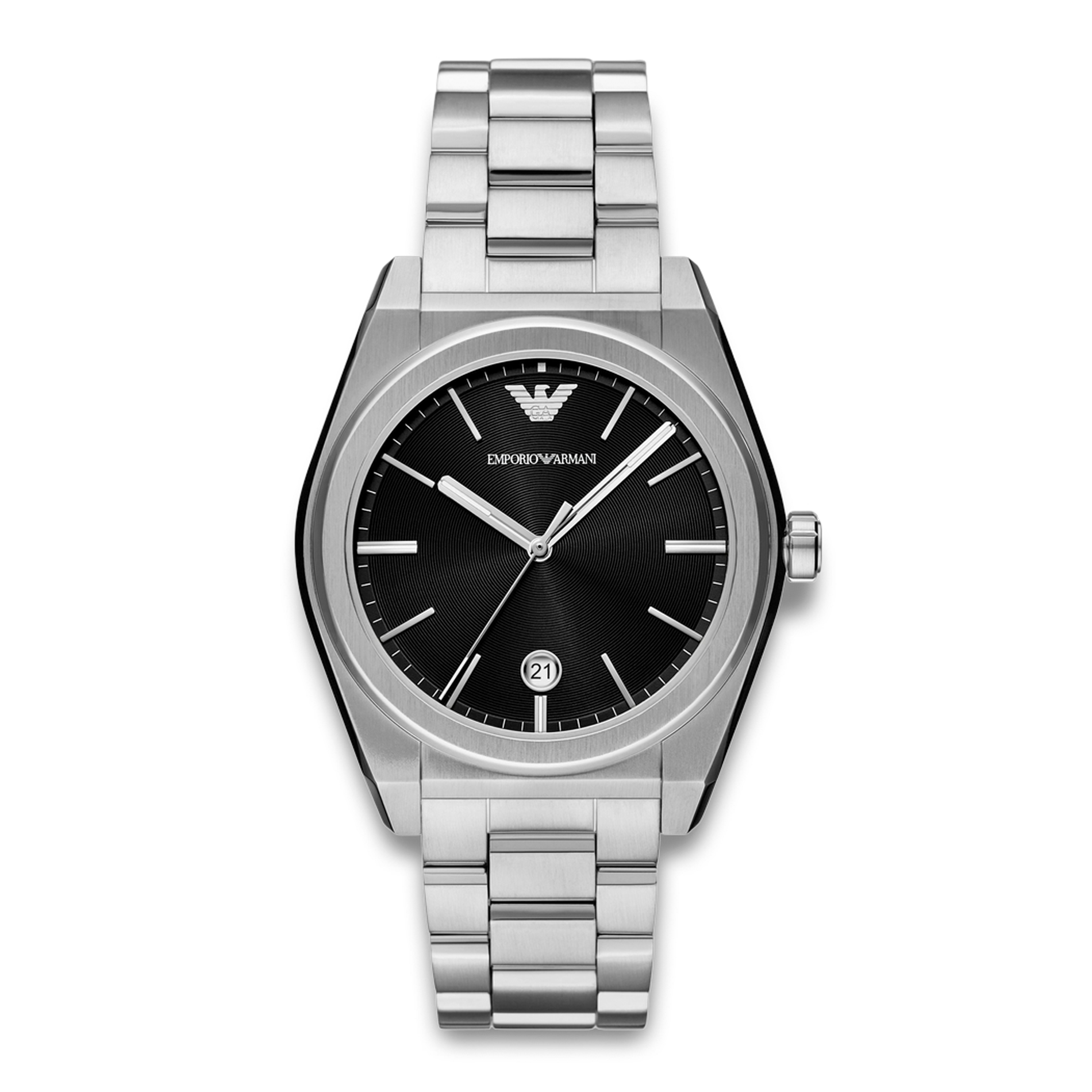 Emporio Armani Federico herreur 41 mm AR11622 med sort urskive og sølvfarvet stållænke