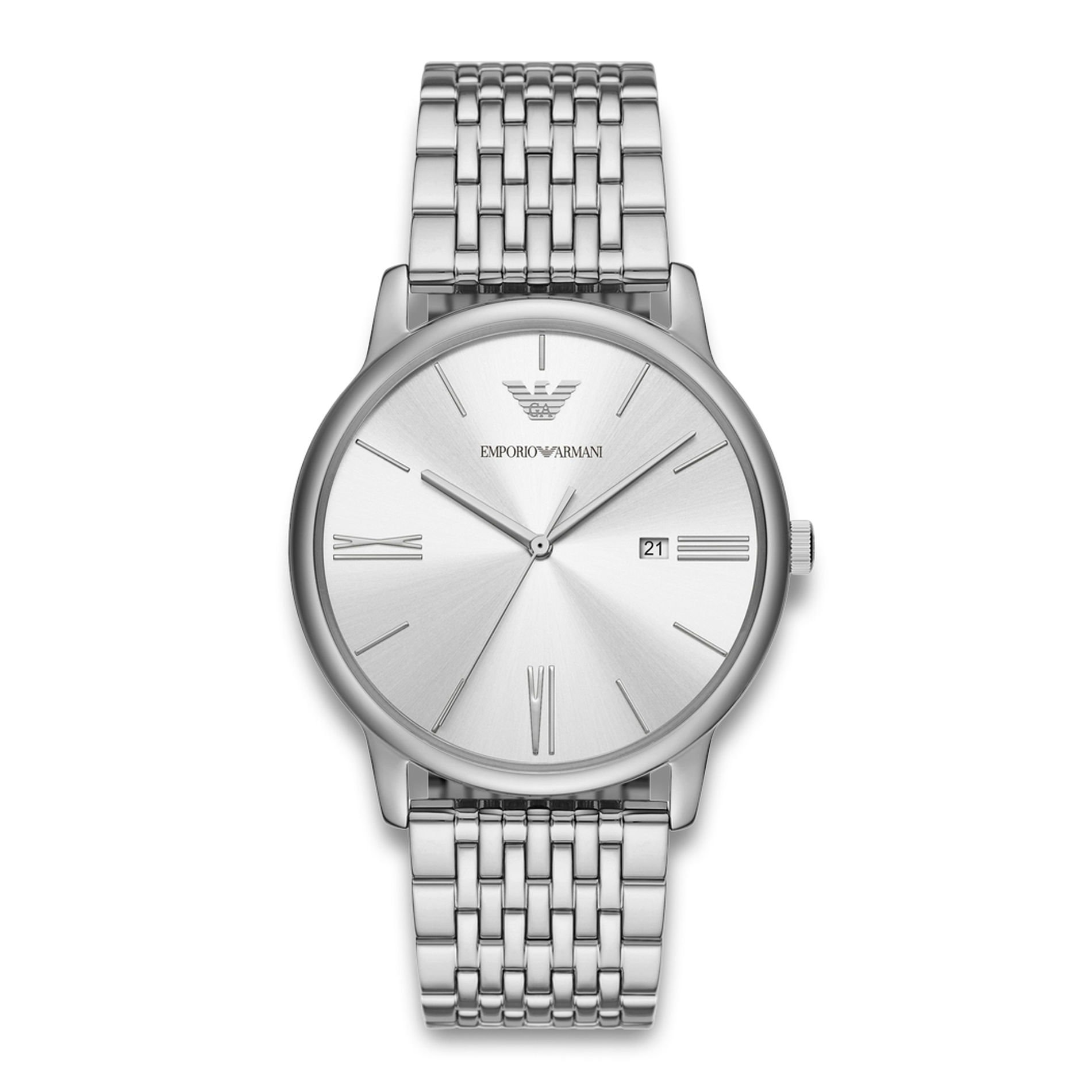 Emporio Armani Minimalist herreur 42 mm AR11599 med sølvfarvet urskive og stållænke