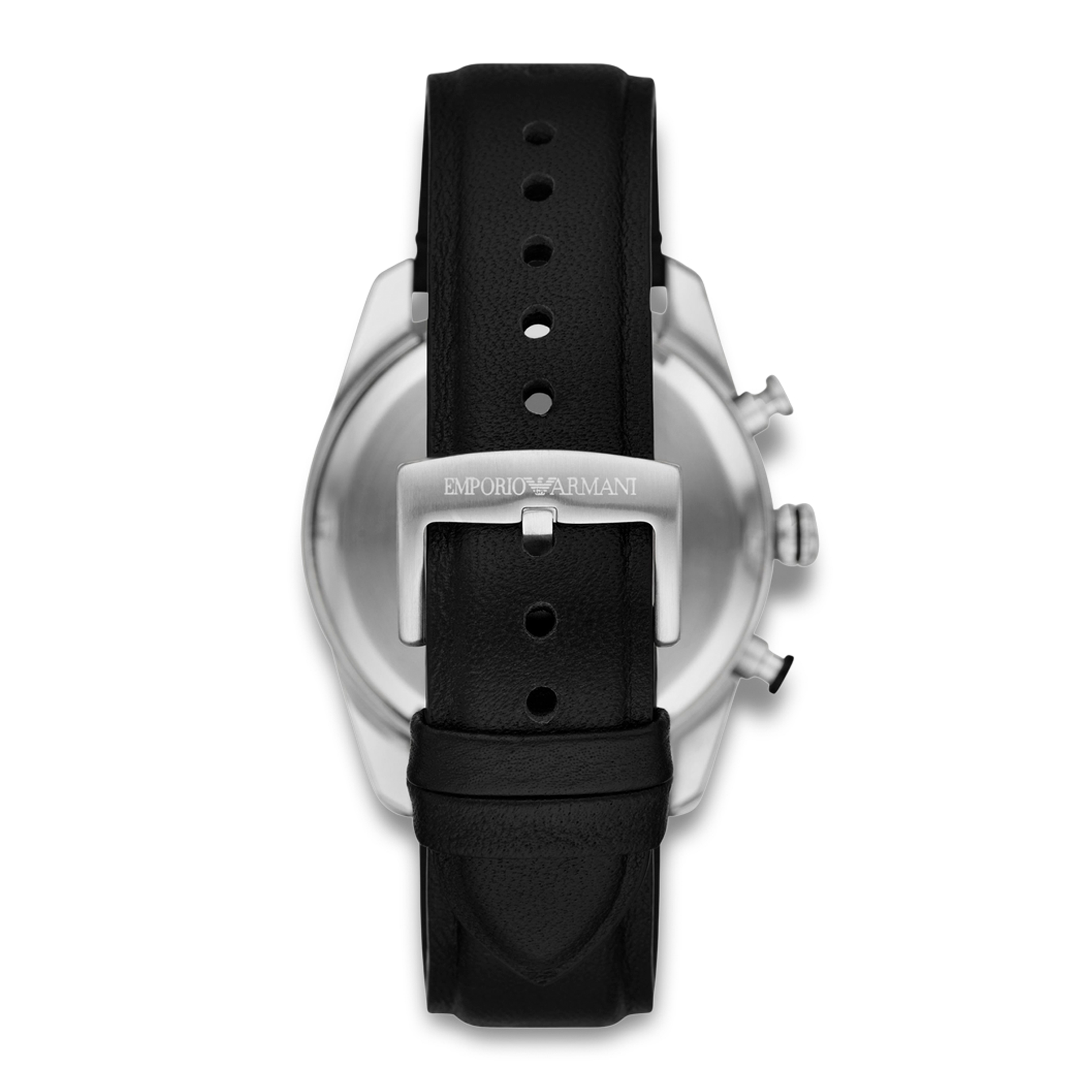 Bagside af Emporio Armani Racer AR11635 med sort perforeret læderrem