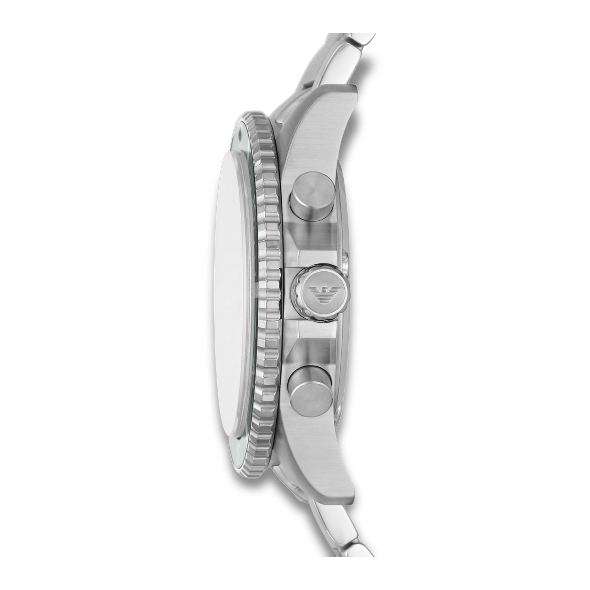 Sideprofil af Emporio Armani World Explorer AR11500 med grøn lynette