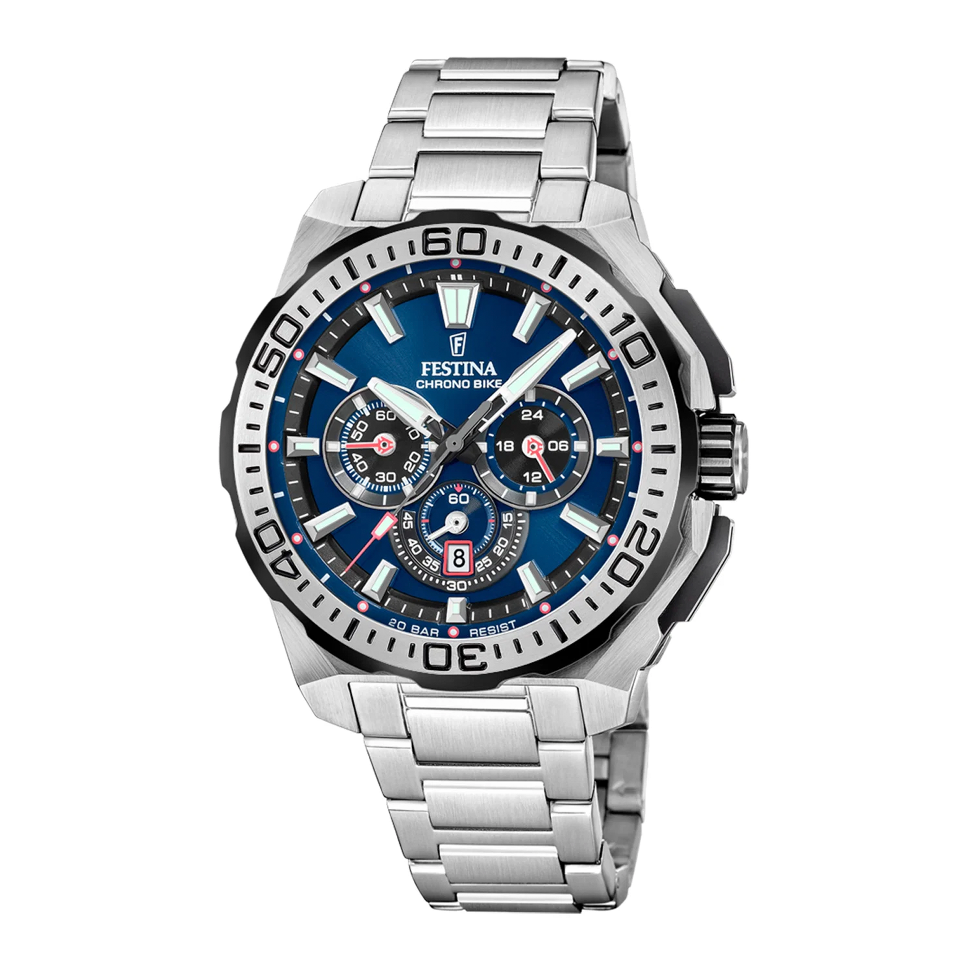 Festina Chrono Bike herreur 45 mm F20724/2 med blå urskive og stållænke