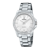 Festina D. Mademoiselle dameur 35 mm F20593/1 i rustfrit stål med sølvfarvet urskive og krystalbesat lynette