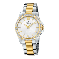 Festina D. Mademoiselle dameur 35 mm F20594/1 med sølvfarvet urskive, tofarvet stållænke og krystalbesat guldfarvet lynette