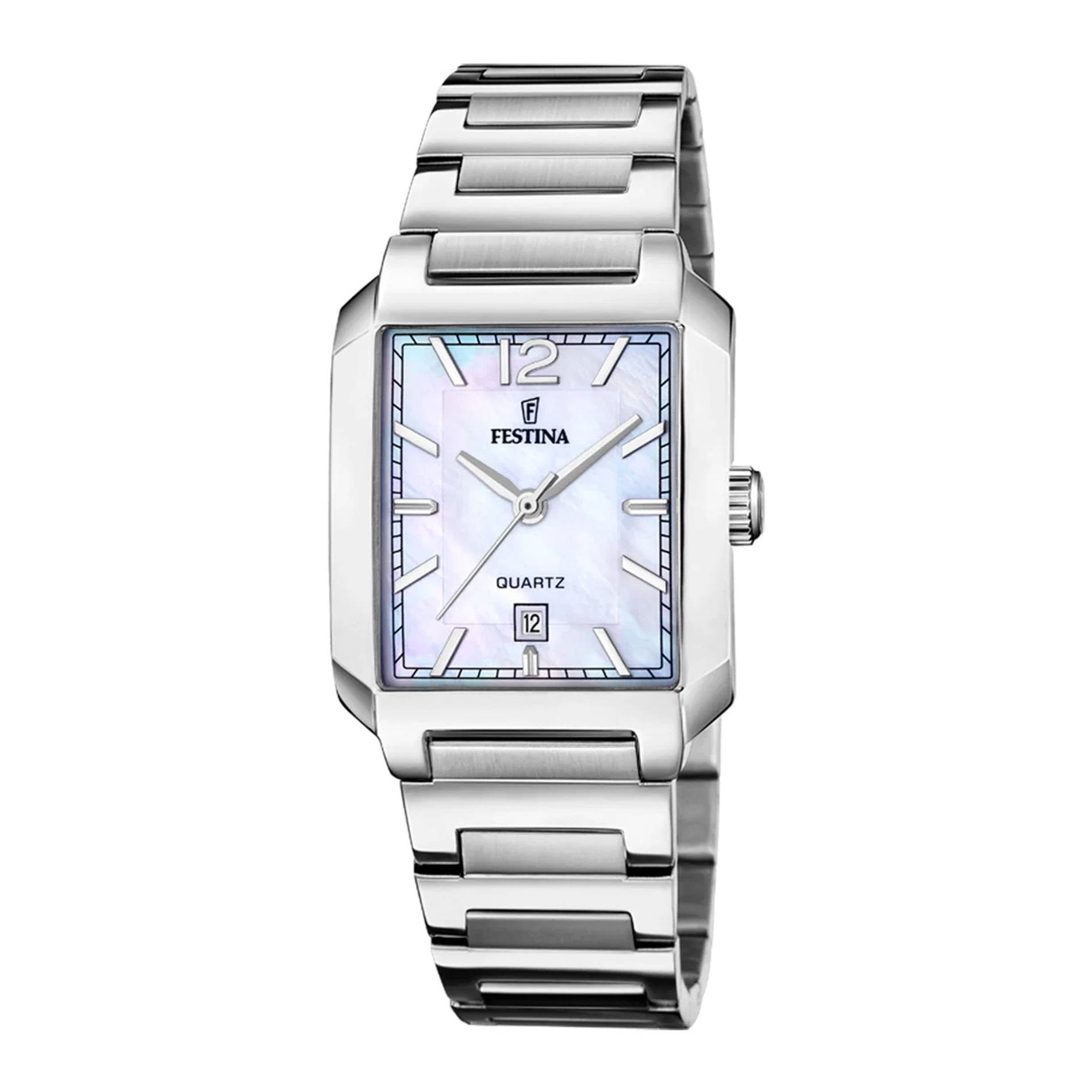 Festina D. On The Square dameur 29 mm F20679/2 med perlemorsskive, firkantet urkasse og stållænke