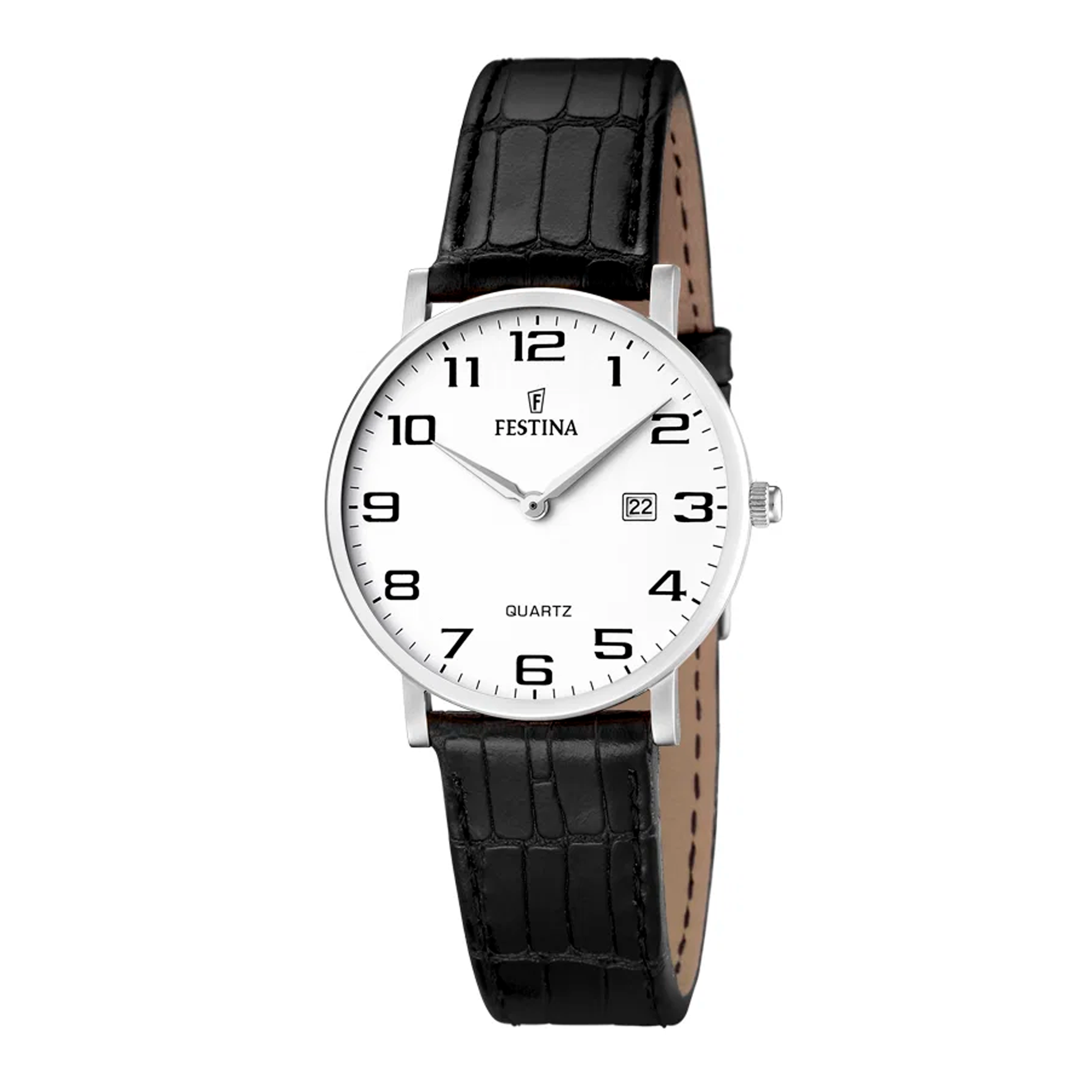 Festina dameur F16477/1 med hvid urskive og sort læderrem.