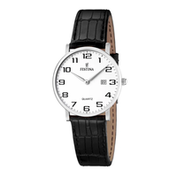 Festina dameur F16477/1 med hvid urskive og sort læderrem.