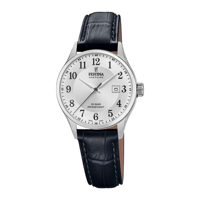 Festina D. Swiss Made F20009/5 dameur med sølvfarvet urskive.