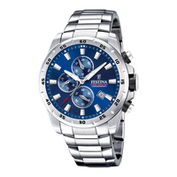 Festina H. Chrono 100 m herreur 45 mm F20463/2 med blå urskive, kronograf og stållænke