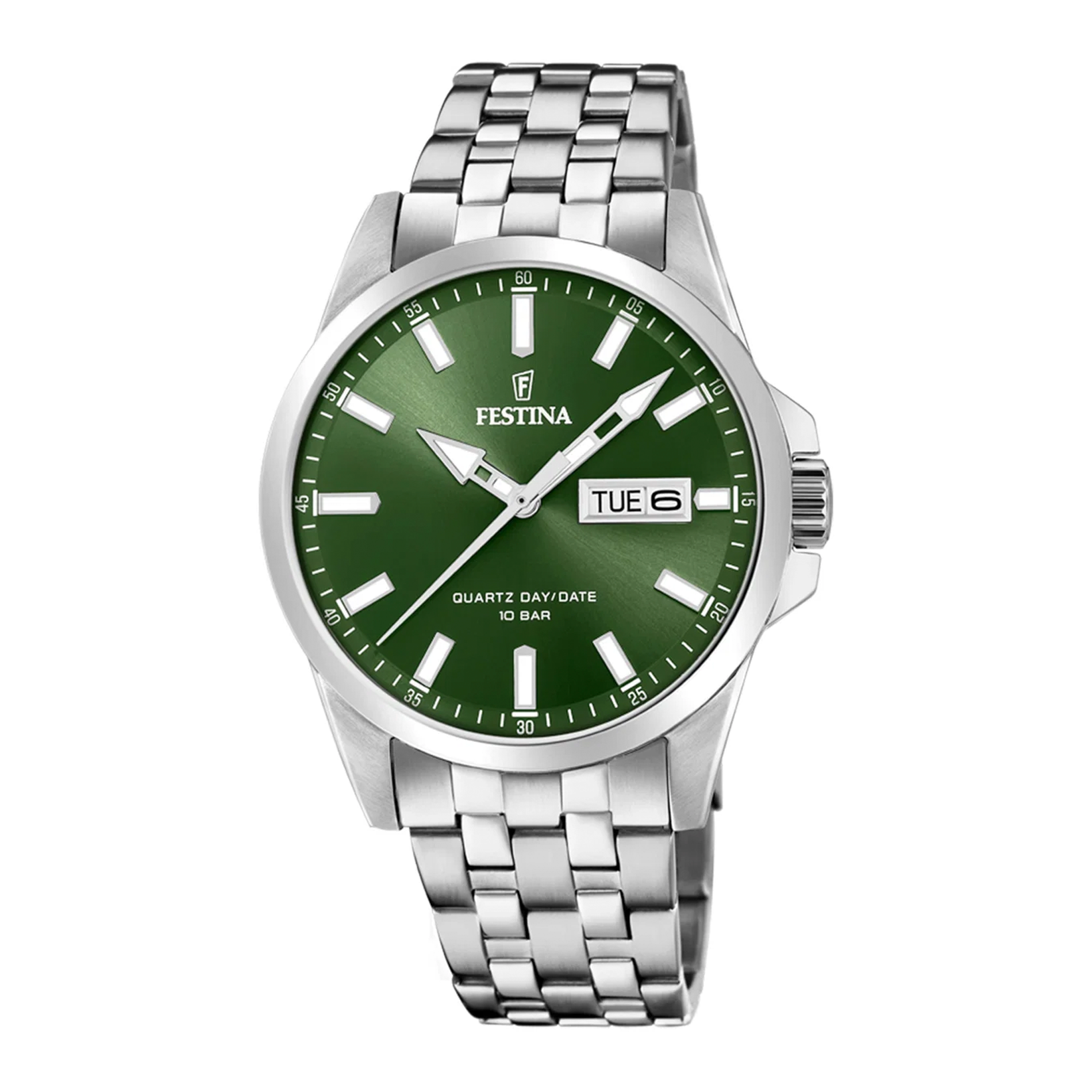 Festina H. Dag/Dato herreur 41 mm F20357/5 med grøn urskive, dag- og datovisning samt stållænke