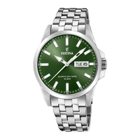 Festina H. Dag/Dato herreur 41 mm F20357/5 med grøn urskive, dag- og datovisning samt stållænke