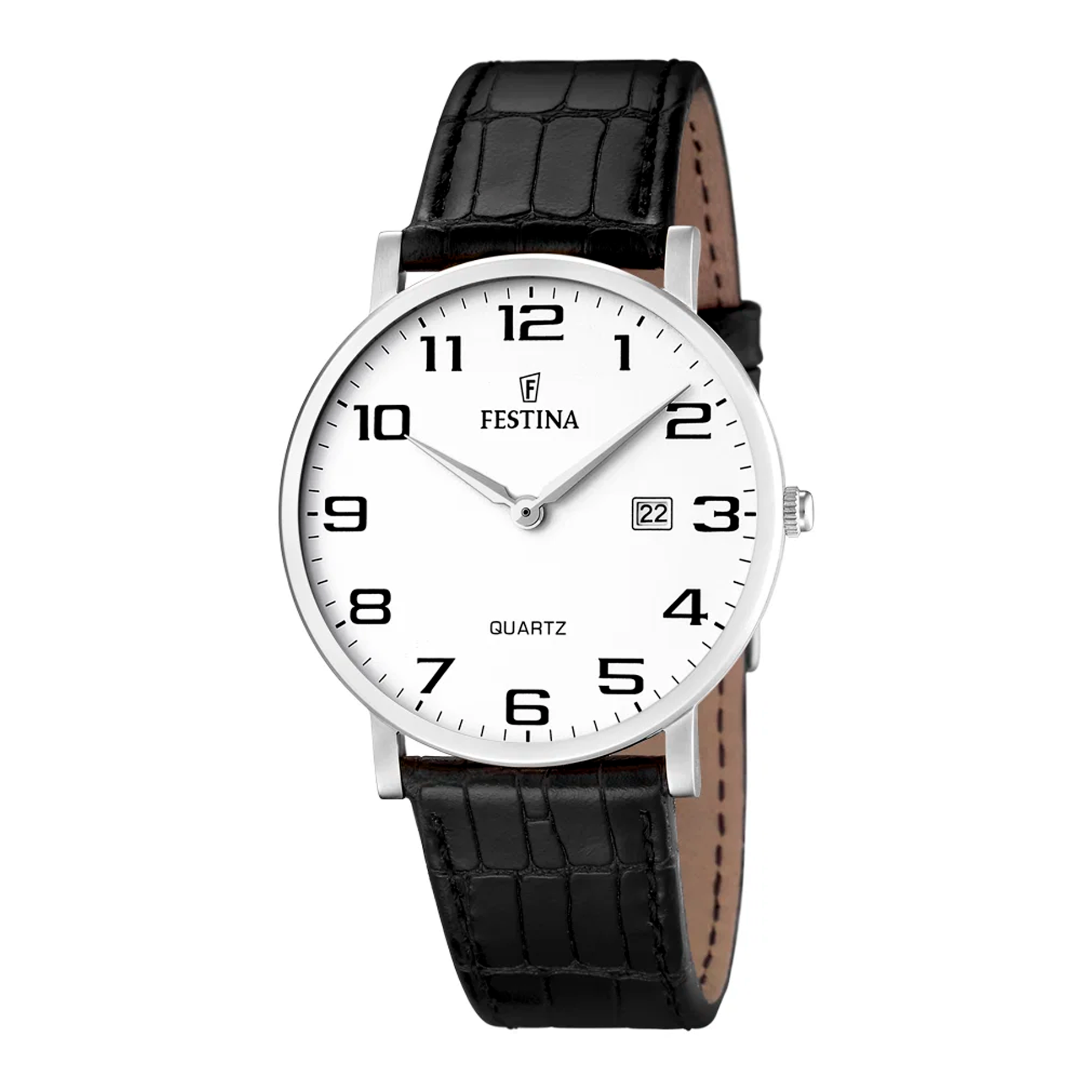 Festina herreur F16476/1 med hvid urskive og sort læderrem.