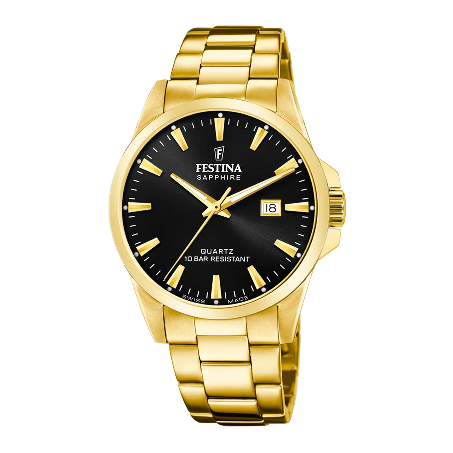 Festina H. Swiss Made herreur 41 mm F20044/6 med sort urskive og guldfarvet stållænke