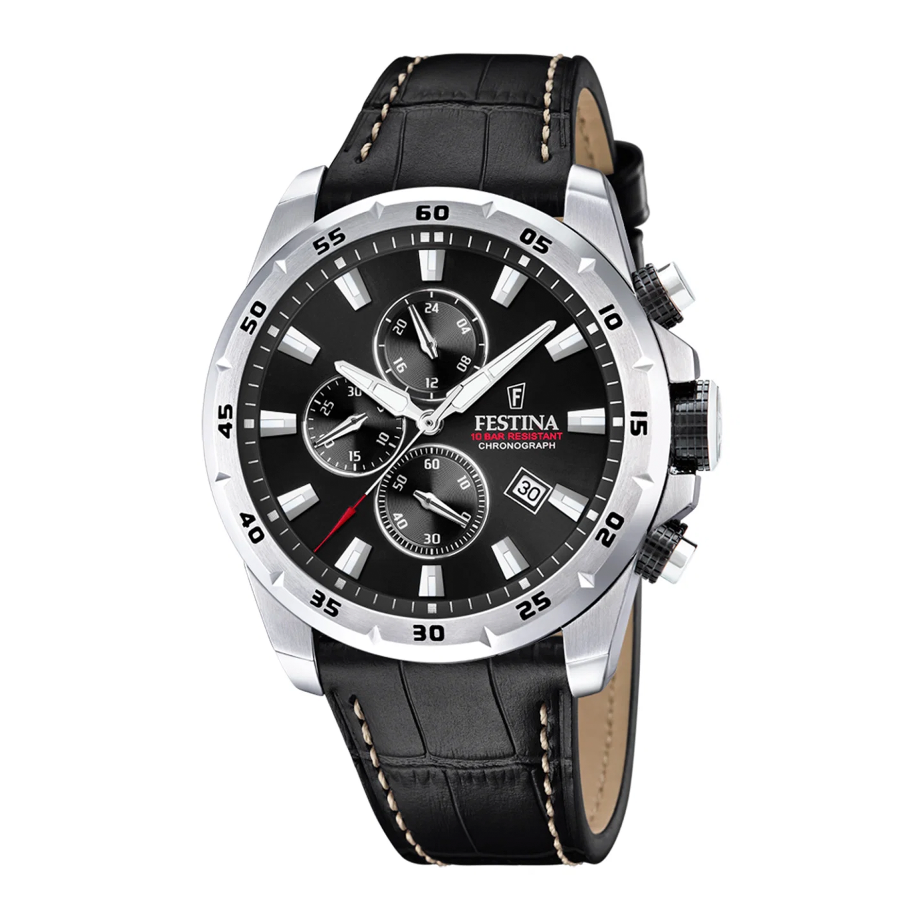 Festina H. Timeless Chrono herreur 45 mm F20692/4 med sort urskive og sort læderrem
