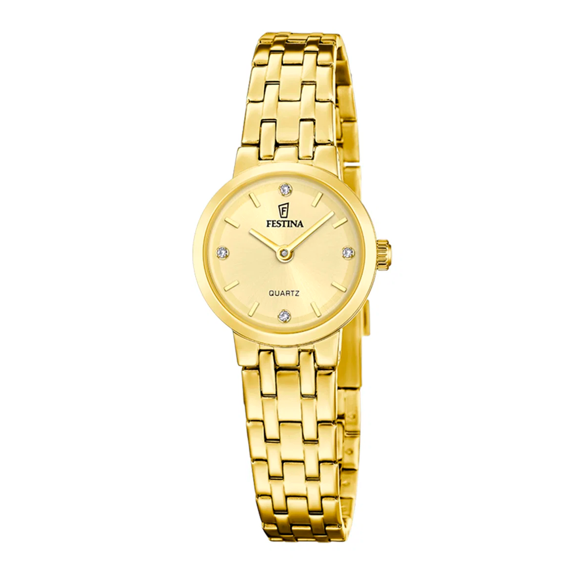 Festina Mademoiselle dameur 23 mm F20748/2 i guldfarvet stål med champagnefarvet urskive og krystalmarkeringer