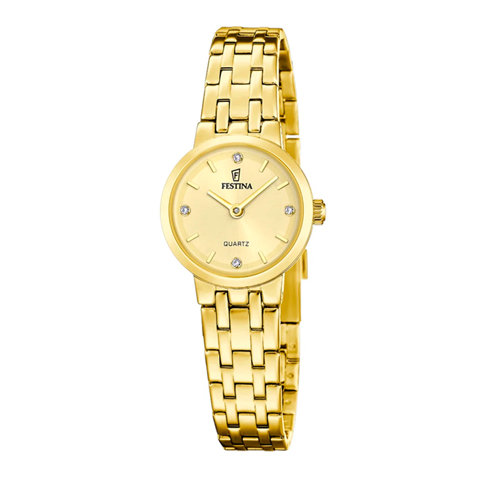 Festina Mademoiselle dameur 23 mm F20748/2 i guldfarvet stål med champagnefarvet urskive og krystalmarkeringer
