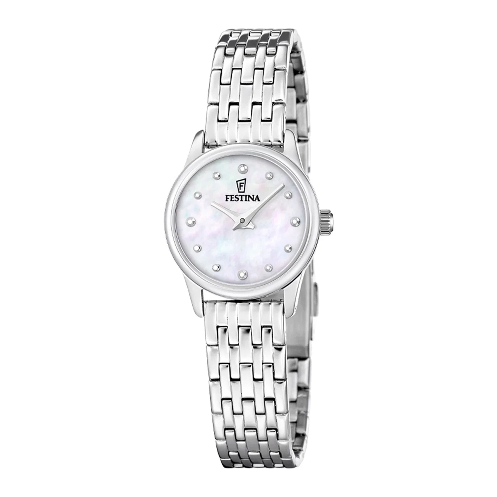 Festina Mademoiselle dameur 23 mm F20749/1 i sølvfarvet stål med perlemorsurskive og krystalindeks
