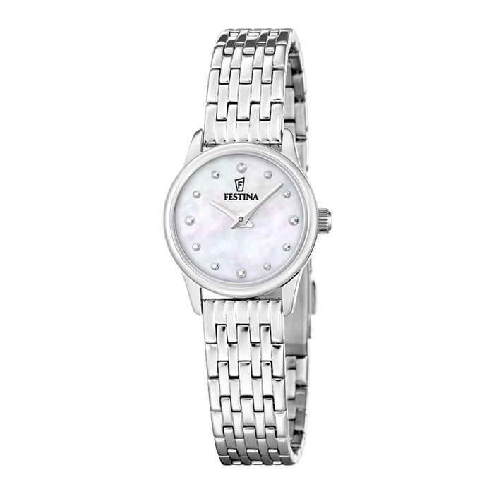 Festina Mademoiselle dameur 23 mm F20749/1 i sølvfarvet stål med perlemorsurskive og krystalindeks
