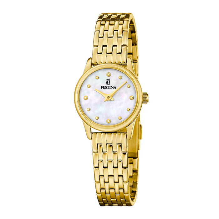 Festina Mademoiselle dameur 23 mm F20750/1 i guldfarvet stål med perlemorsurskive