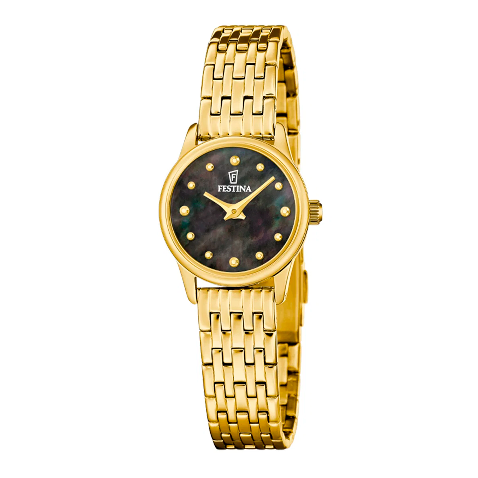 Festina Mademoiselle dameur 23 mm F20750/6 i guldfarvet stål med sort perlemorsurskive