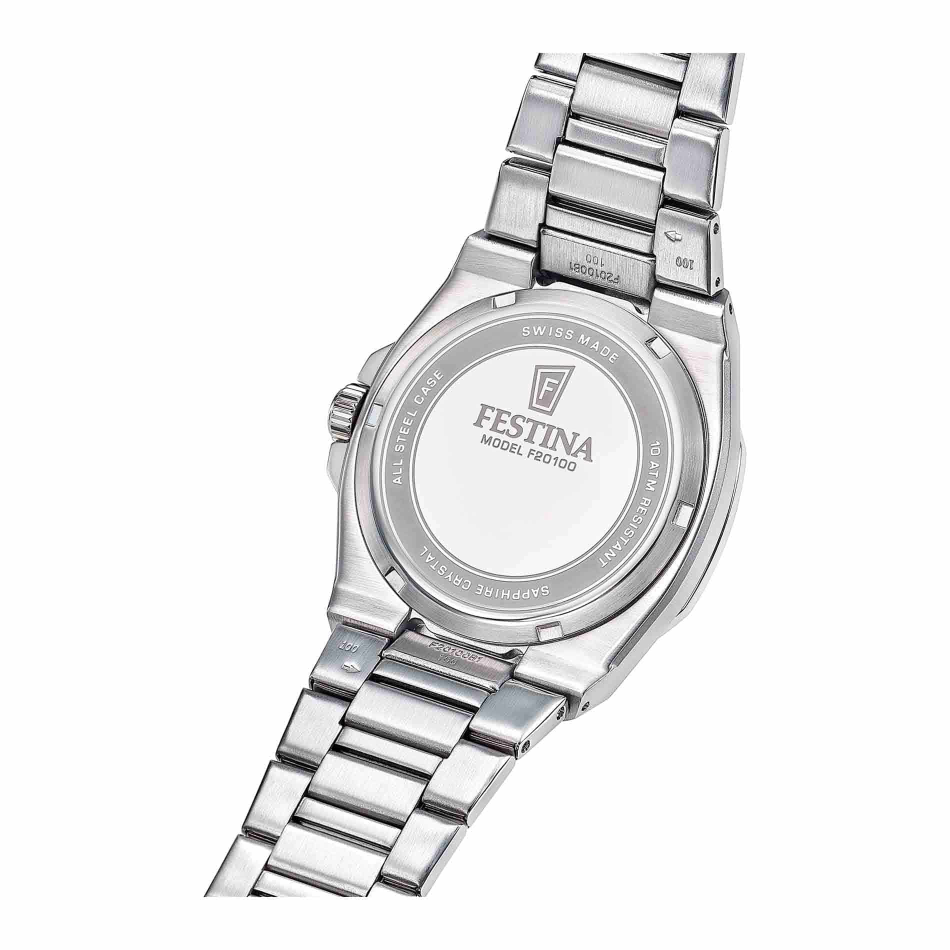Bagside på Festina Swiss Made Classic Steel F20100/4 med graveret stålbund