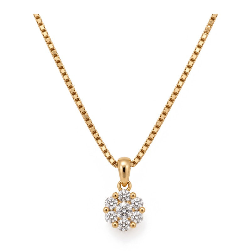 Fleur vedhæng i 18 karat guld, 0,15 ct, formet som en blomst af syv diamanter, på kæde
