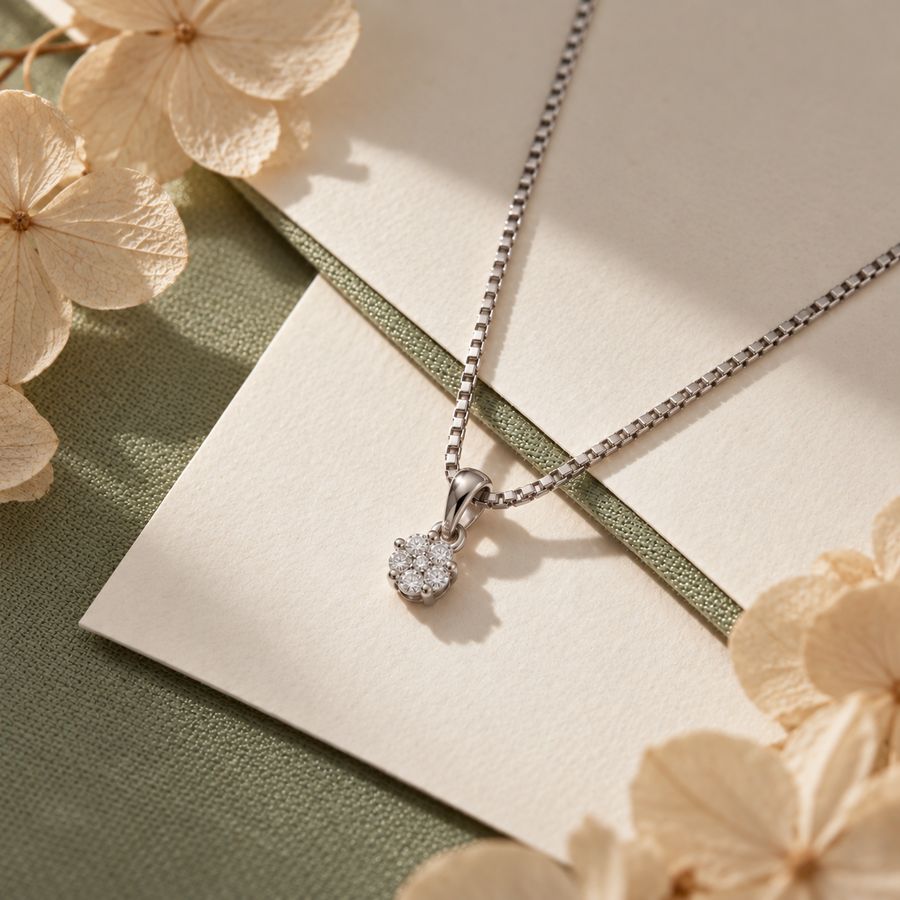 Fleur vedhæng i 18 karat hvidguld, 0,48 ct lagt på bløde stoffer