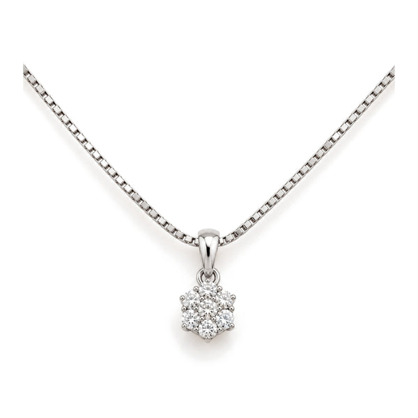 Fleur vedhæng i 18 karat hvidguld, 0,48 ct, formet som en blomst af syv diamanter, på kæde