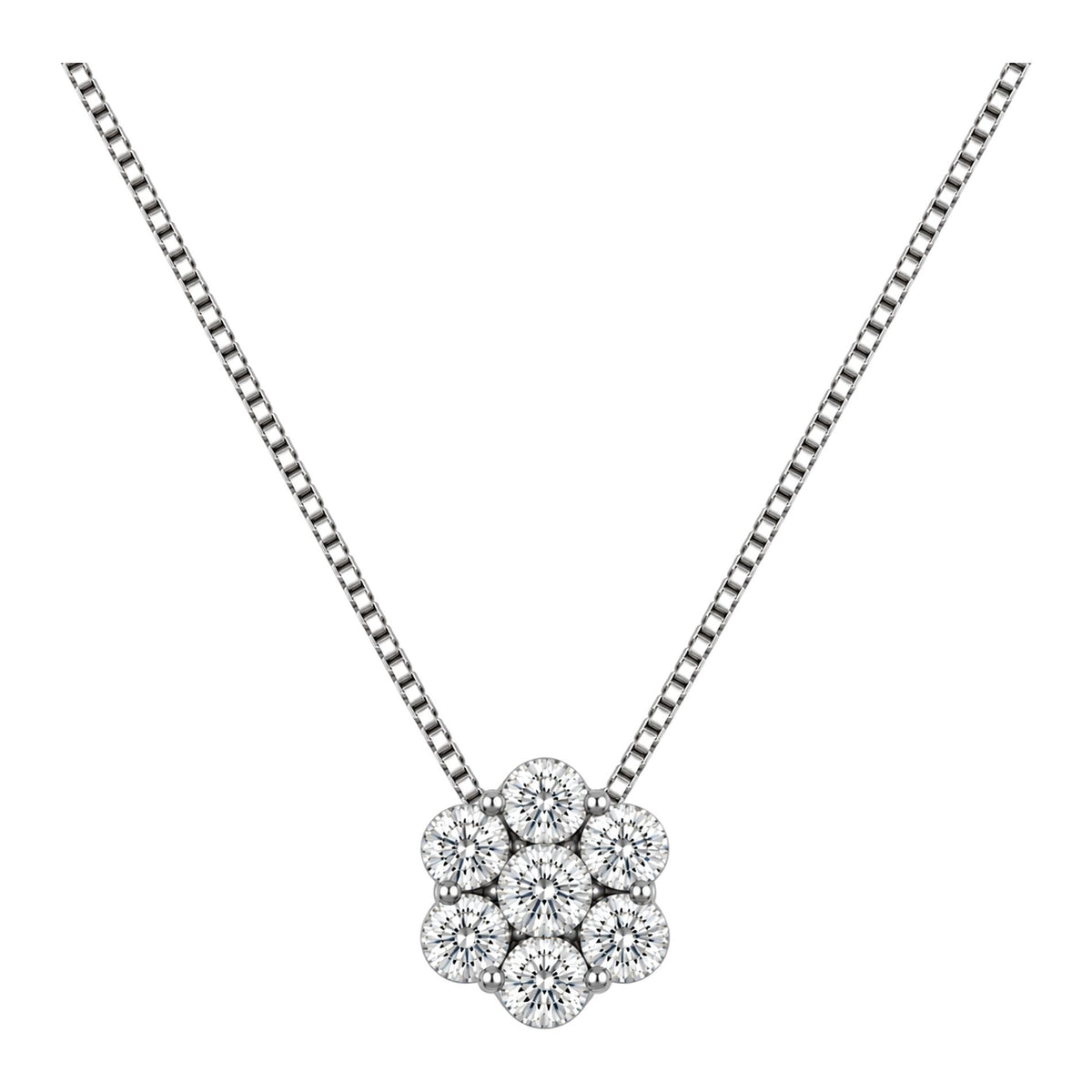 Fleur vedhæng i 18 karat hvidguld, 0,69 ct, formet som en blomst af syv diamanter, på kæde