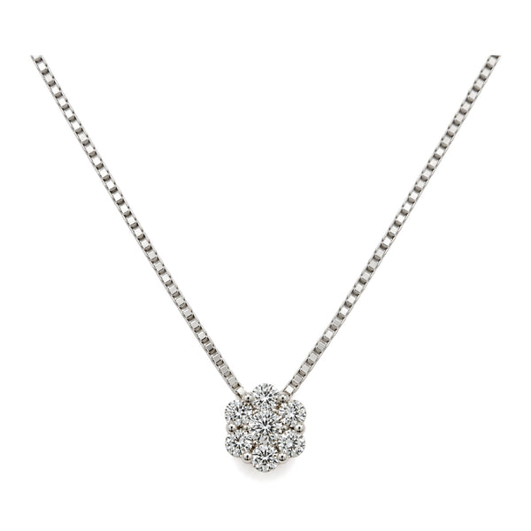 Fleur vedhæng i 18 karat hvidguld, 0,69 ct, formet som en blomst af syv diamanter, på kæde