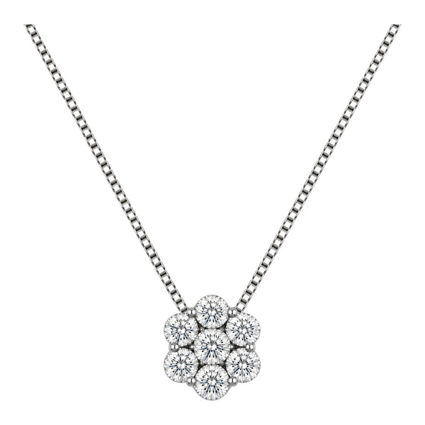 Fleur vedhæng i 18 karat hvidguld, 1,02 ct, formet som en blomst af syv diamanter, på kæde