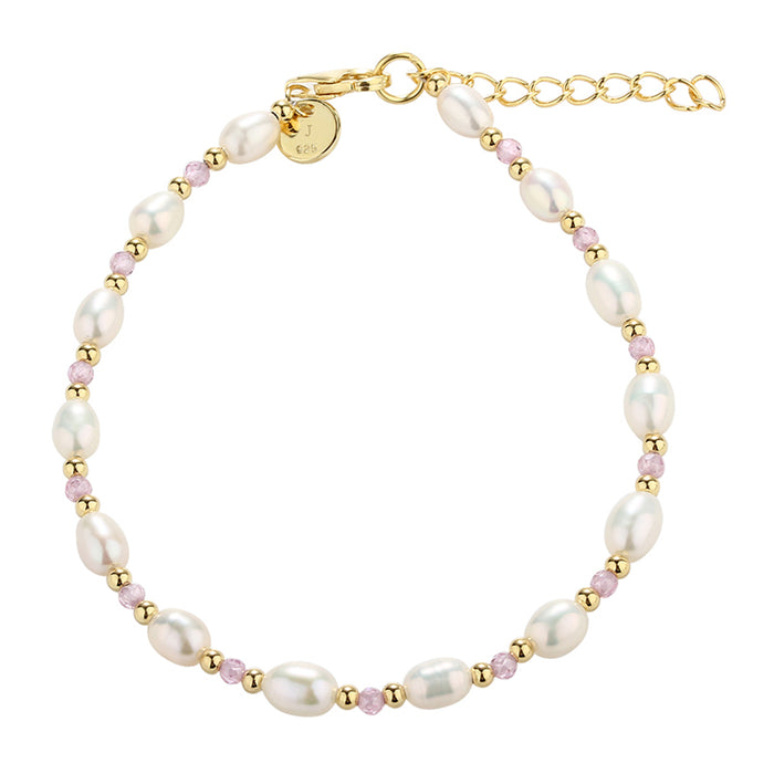 Forgyldt armbånd med hvide og rosa perler