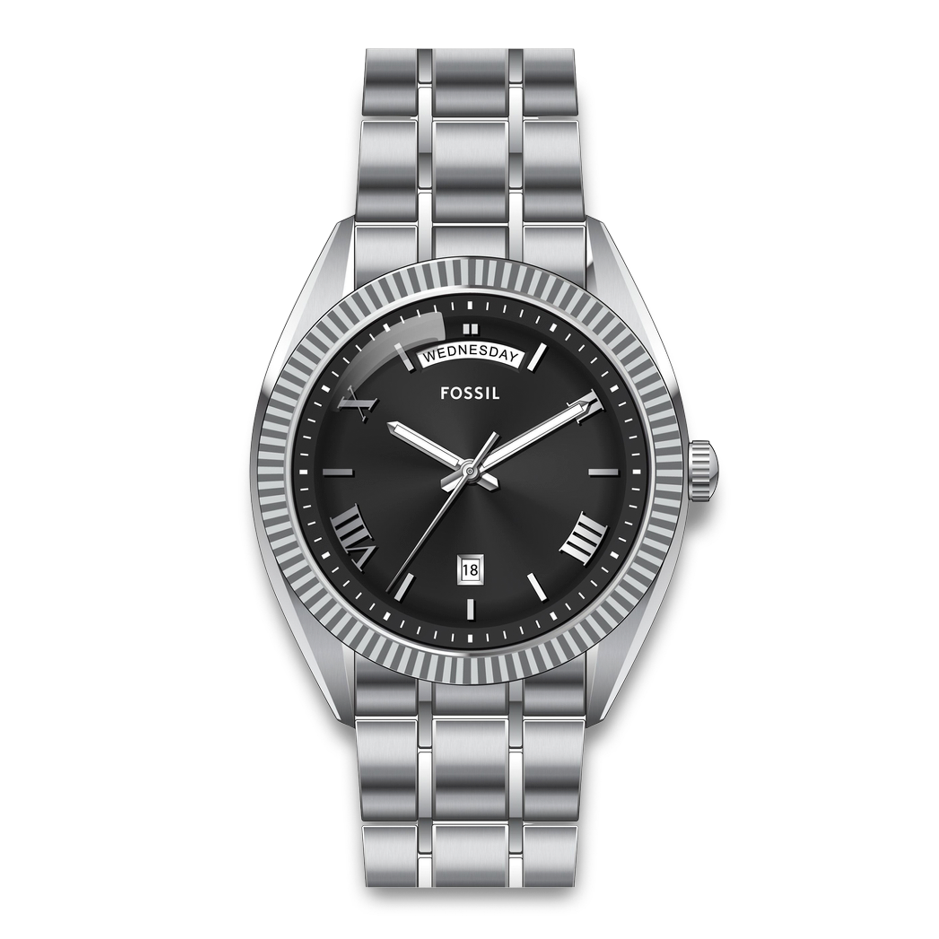 Fossil Campbell herreur 42 mm FS6139 med sort urskive og stållænke