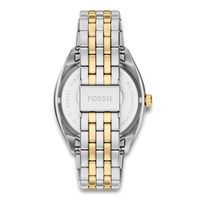 Bagside af Fossil Campbell FS6141 med tofarvet lænke i rustfrit stål