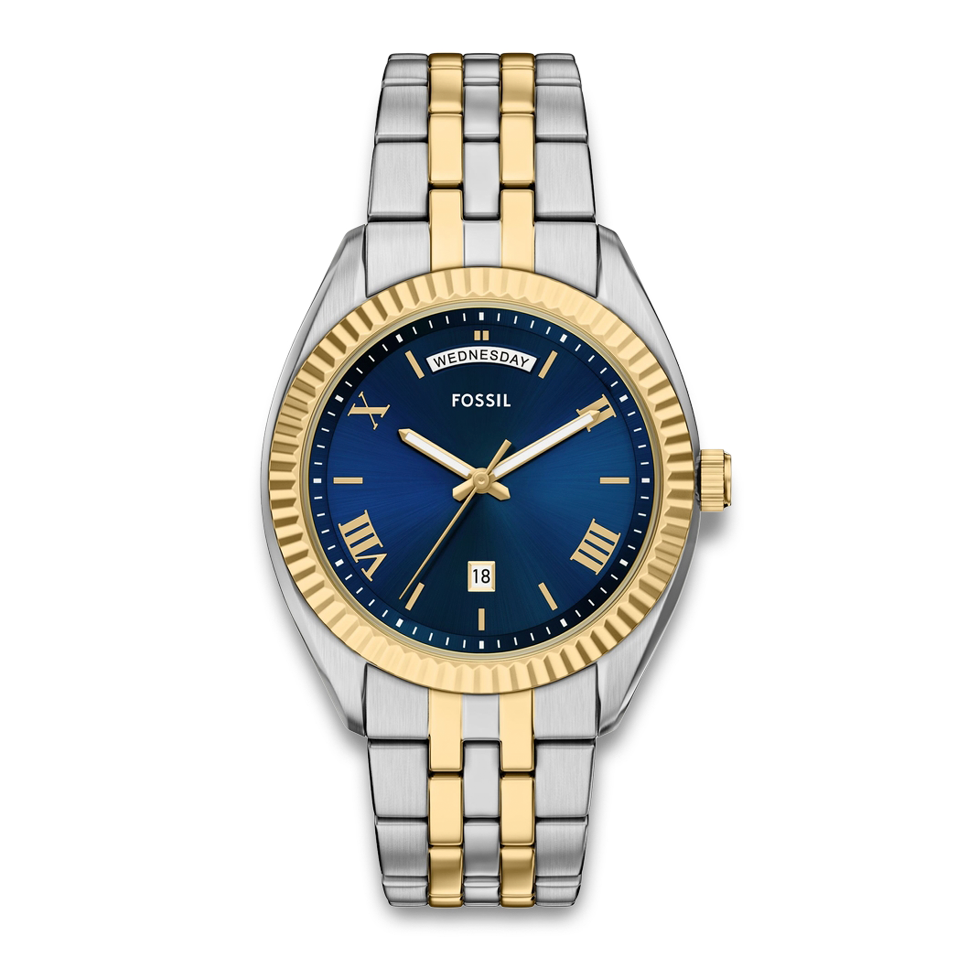 Fossil Campbell herreur 42 mm FS6141 med blå urskive og tofarvet stållænke