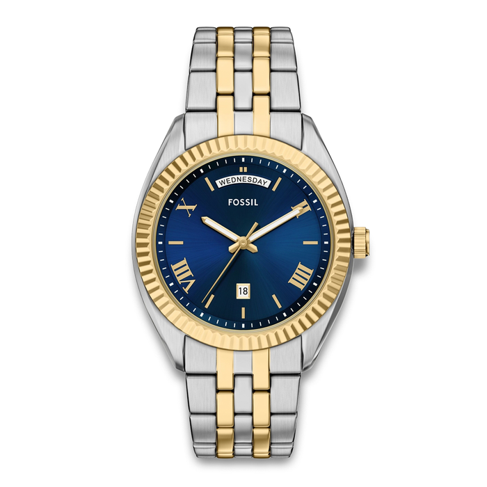 Fossil Campbell herreur 42 mm FS6141 med blå urskive og tofarvet stållænke