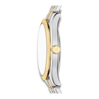 Sideprofil af Fossil Campbell FS6141 med guldfarvet riflet lynette