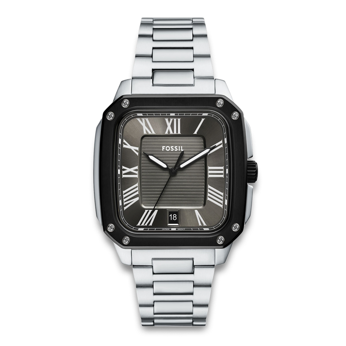 Fossil Crosby herreur 42 mm FS6122 i rustfrit stål med sort urskive